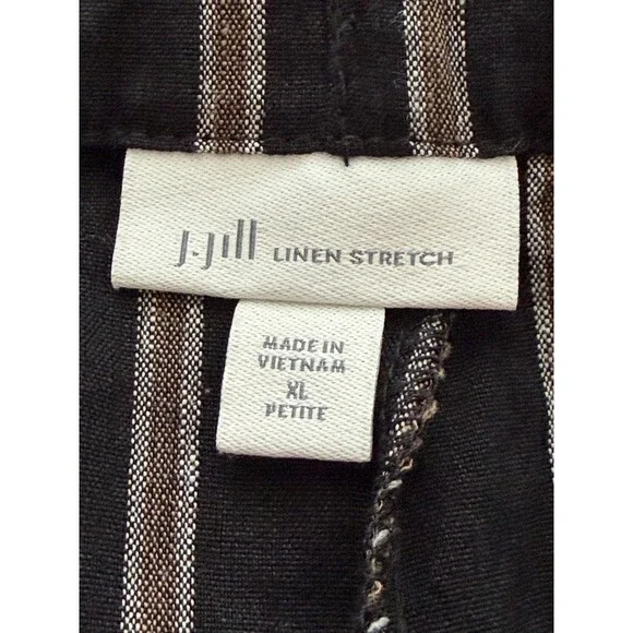 J Jill Stretch Linen Wide Crop Straight Leg Belted Striped Black/Tan Sz XL Petit - Picture 5 of 6